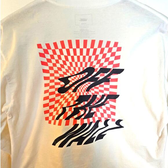 Vans Off The Wall White Psychedelic Checkered Graphic Cropped Long Sleeve Shirt - Picture 1 of 4